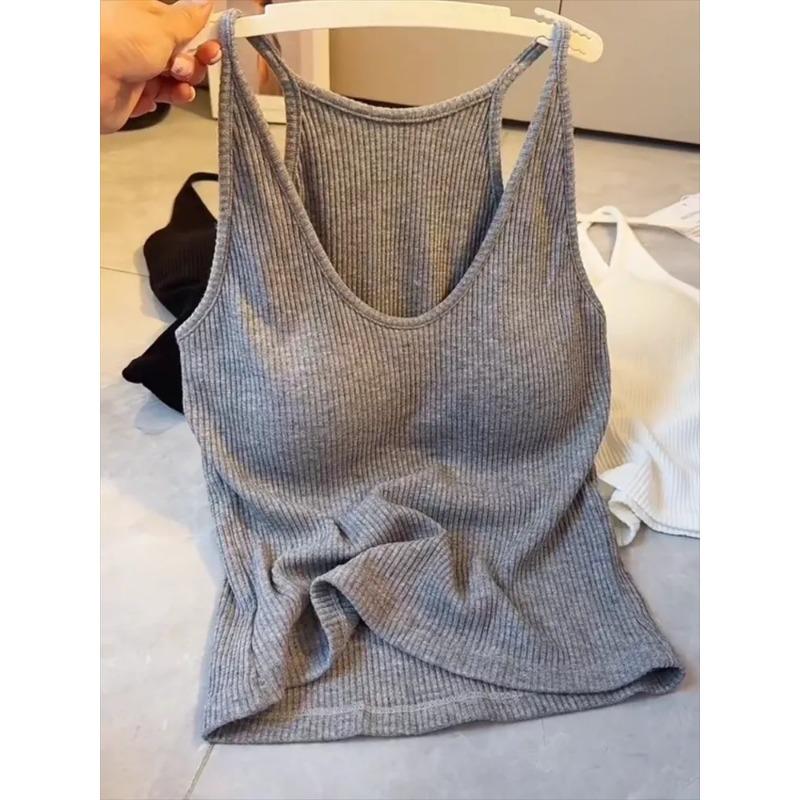 

Womens Ribbed Knit Halter Neck Sleeveless Cami Tank Top M серый