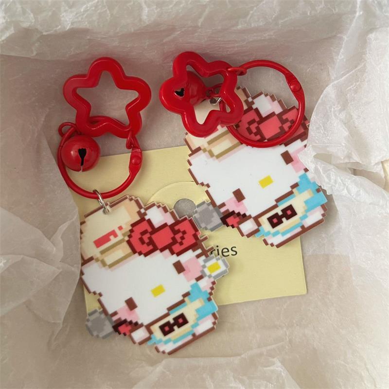 2 Stück Niedlicher Pixel-Stil Sanrio Hello Kitty Bell Star Schlüsselanhänger Anhänger Mädchenhafte Handykette Ccd Kamera Anhänger Zubehör Schlüsselanhänger Geschenke