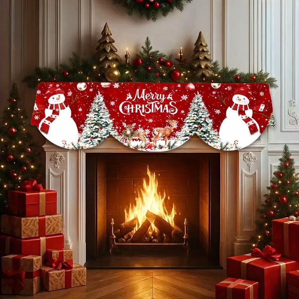 Non-slip Christmas Fireplace Scarf Snowman Santa Claus Pattern Xmas Fireplace Cover New Year