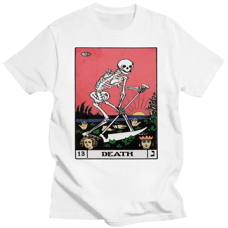 

Красива чоловіча футболка Death Tarot Бавовняна футболка з короткими рукавами Головні Аркани Хелловін Моторошний Скелет Моторошні футболки Одяг XXXXXL сірий колір