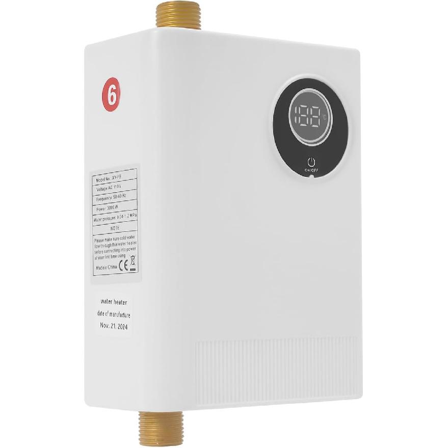 Electric Water Heater, 3000W 110V Tankless Water Heater with LED Display and Memory Function, On Demand Hot Water Heater Small Water Heaters with