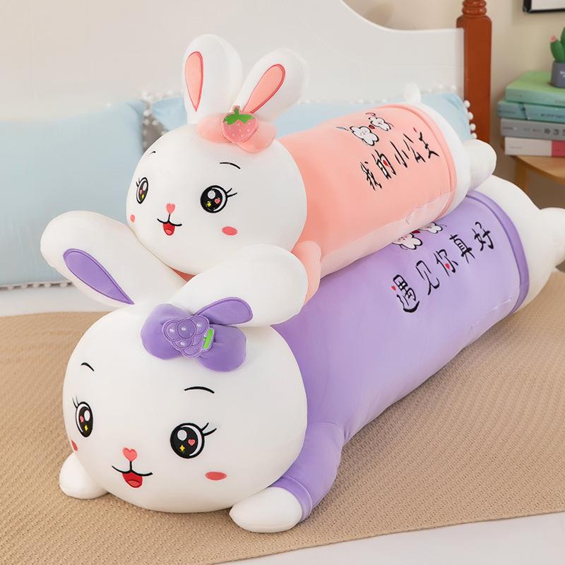 Cute Strawberry Siding Rabbit Plush Toys for Girls Sleeping Long Pillows Home Cushions for Chinese Valentine's Day Gift Side Sleeping Pillow