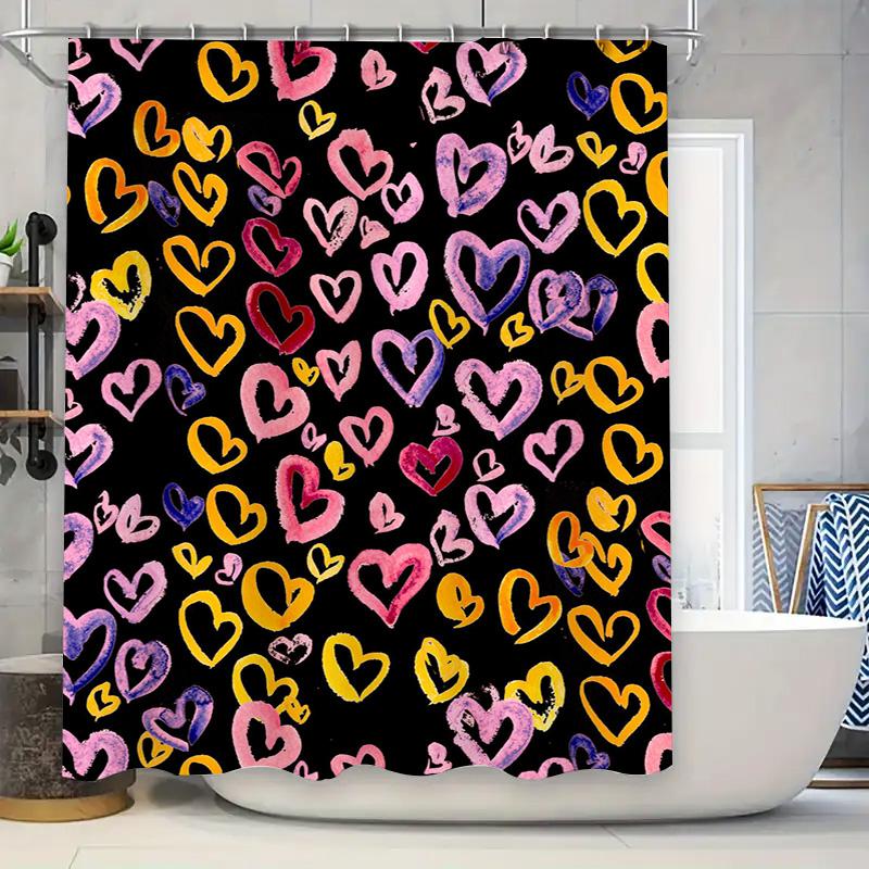 

Pink Yellow Blue Colorful Heart Shape Decorative Shower Curtain In Various Sizes For Bathroom Waterproof Fabric Material Perfect W60H190(CM)-1 Pcs