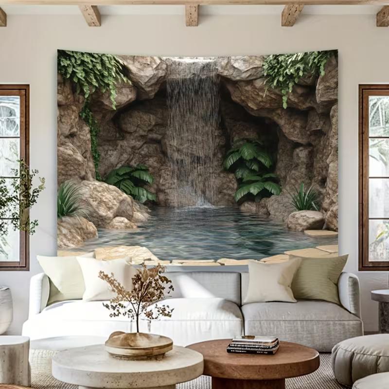 2D Stone Cave Pool Background Cloth for Relaxing, Nature and Spa Aesthetic Content