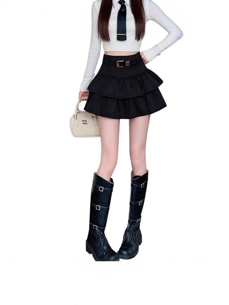 Air Layer Suede Plush High-Waisted Ruffle Short Skirt