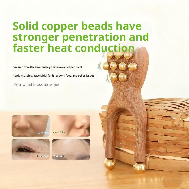 12 Kupferperlen Guasha Gesichtsmassagegerät Sandelholzgriff Faszienlifting Gesicht Manuelles Massagegerät Antistatisch Froschform Handheld