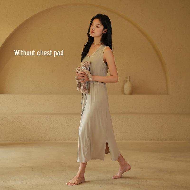 

Ночная сорочка без рукавов из модала с V-образным вырезом и нагрудными вкладышами, большого размера XL for 68-80 kg