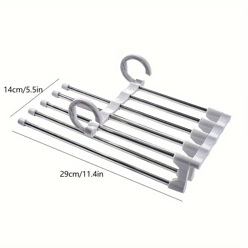 1pc 5-in-1 Stainless Steel Folding Pants Rack Tie Rack Rack Bedroom Closet Organizer Wardrobe Lockers