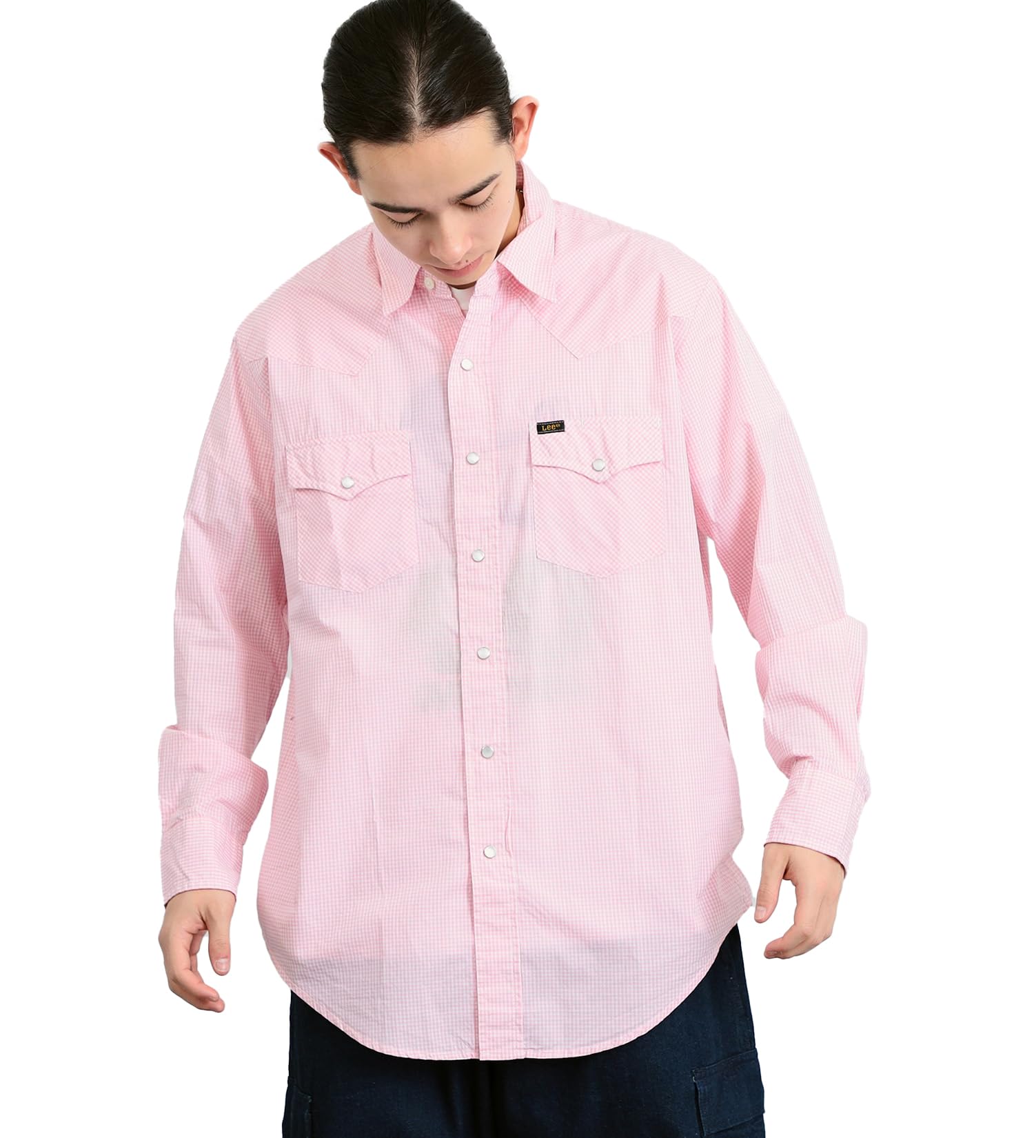 

Мужская рубашка Lee в клетку гингем, западного кроя, размер S, розовая, розовый
