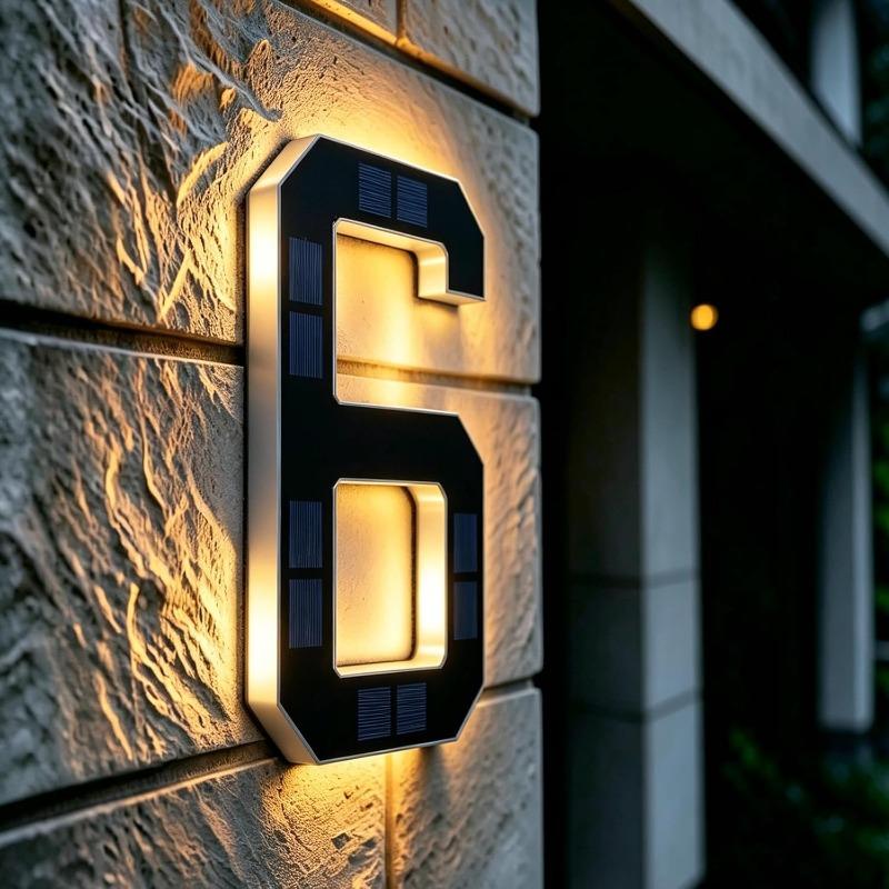 LED Solar House Number Light, Waterproof Light‑Sensor Address Plate for Home Entrance Yard Wall Fence Gate Outdoor Household Decoration