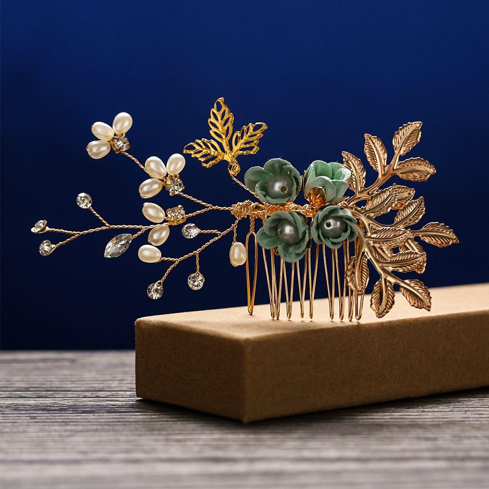 Beautiful Bride Hair Jewelry Wedding Flower Hair Pin Leaves Tiara Hair Combs Bridal Clips