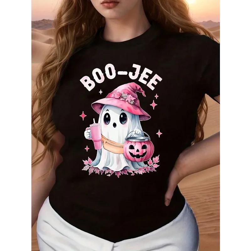 The Latest Hotselling Popular Halloween Pattern Shortsleeved Loose and Breathable Womens Crew Neck Cotton Tshirt