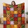Manta Acogedora Vintage Floral a Cuadros de Franela Ideal Para Vacaciones Suave Cálida Para Sofá Cama o Viaje 70X100