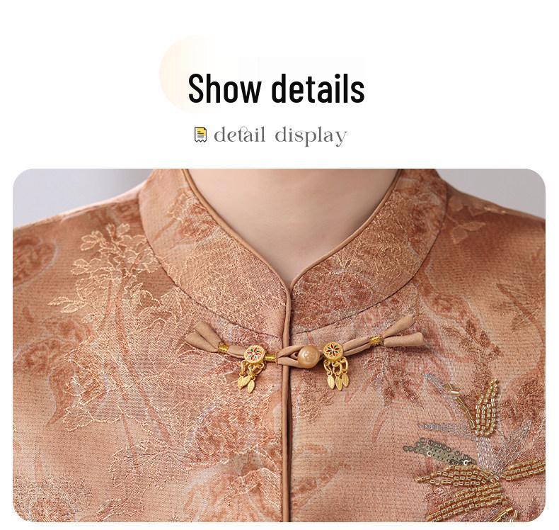 Gold Velvet Top: Elegant Chinese Style Spring & Autumn Jacket for Middle-Aged Women - Perfect Gift for Mother's Day
