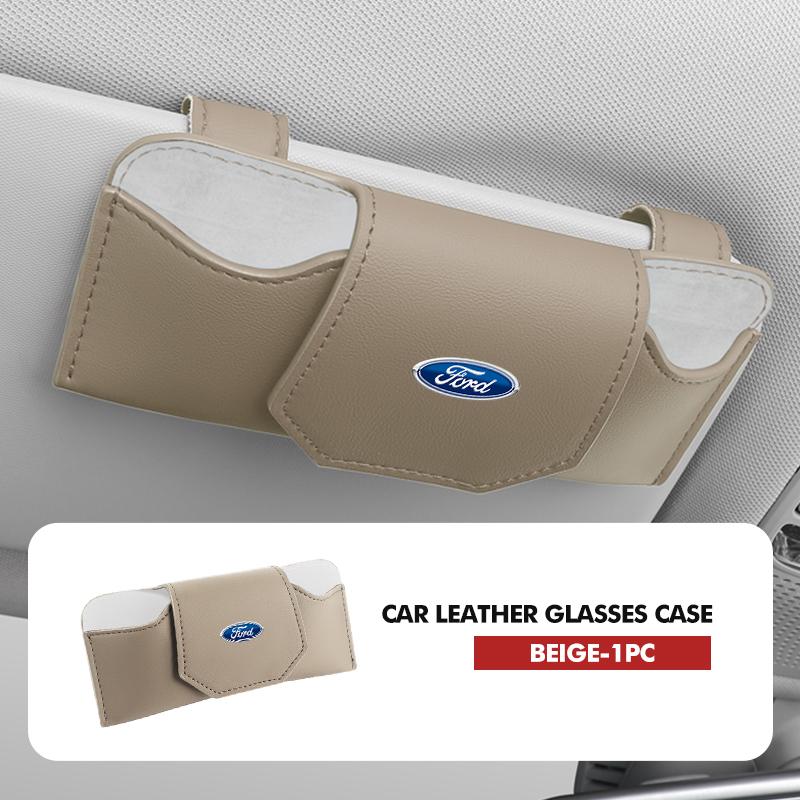 Car Clip On Glasses Case Leather Anti Scratch Visor Holder For Ford Focus mk2 mk3 mk4 Fiesta Ranger Mondeo S-MAX Kuga