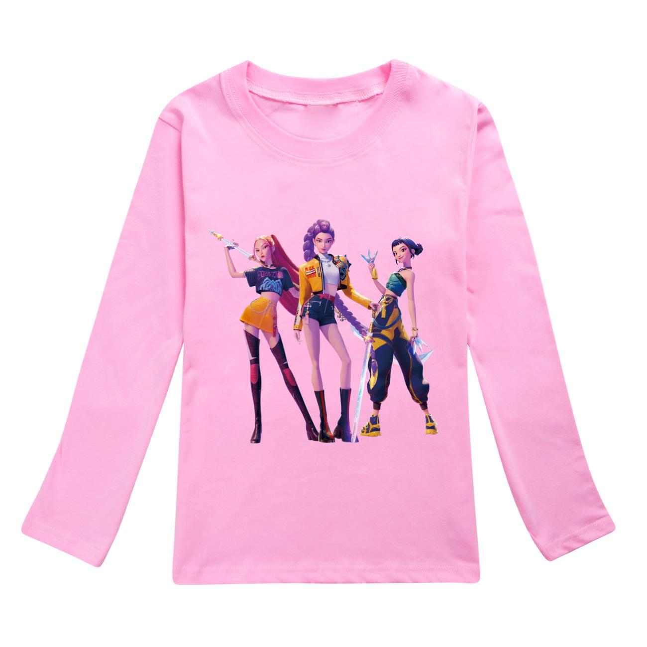 

KPop Demon Hunters Kids T-Shirt Long Sleeve O-Neck Casual Fashion Cartoon Loose Top for Boys And Girls 100