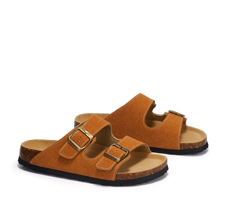 Maibulun Unisex Kork Anti-Rutsch Hausschuhe - Mattes Leder, Einzelner Riemen, Trendige Sommer Strand- & Hauskleidung