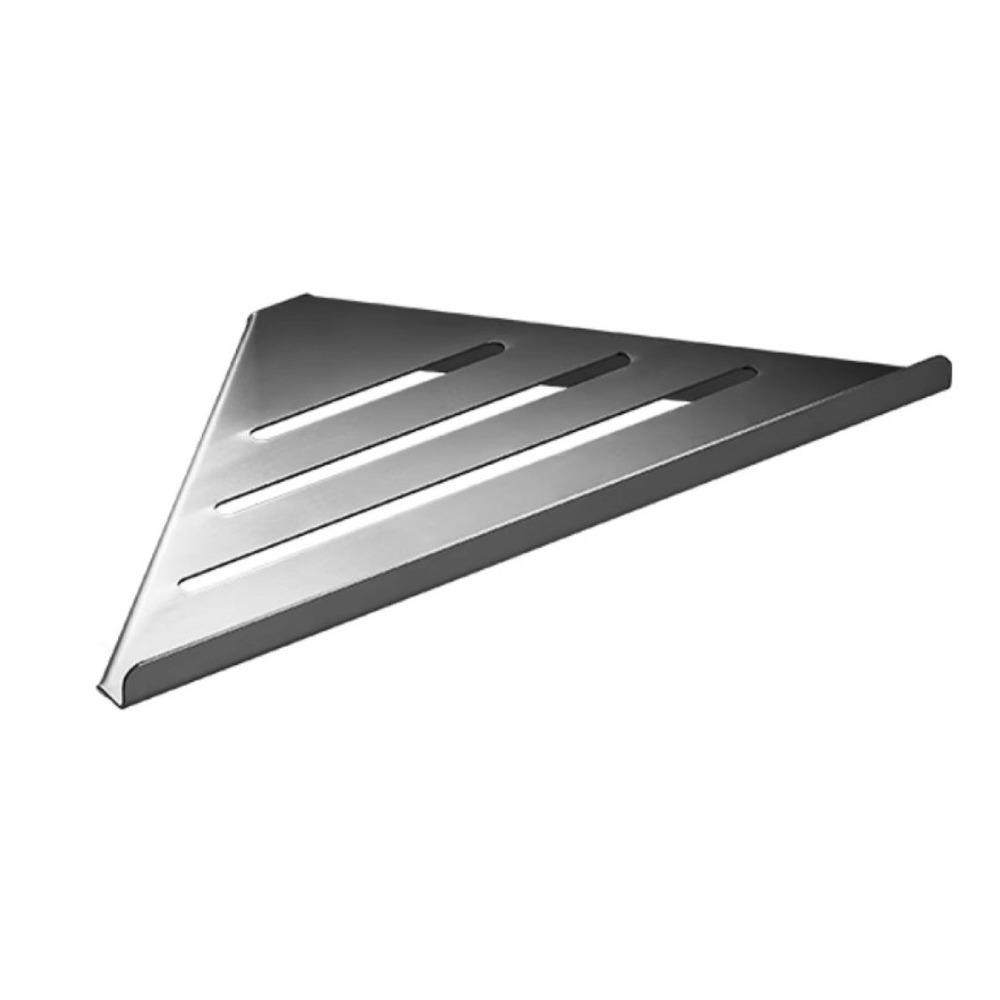 Non Perforated Bathroom Corner Shelf Wall Mounted No Drill Space Shower Triangle Storage Rack Carbon Steel серый