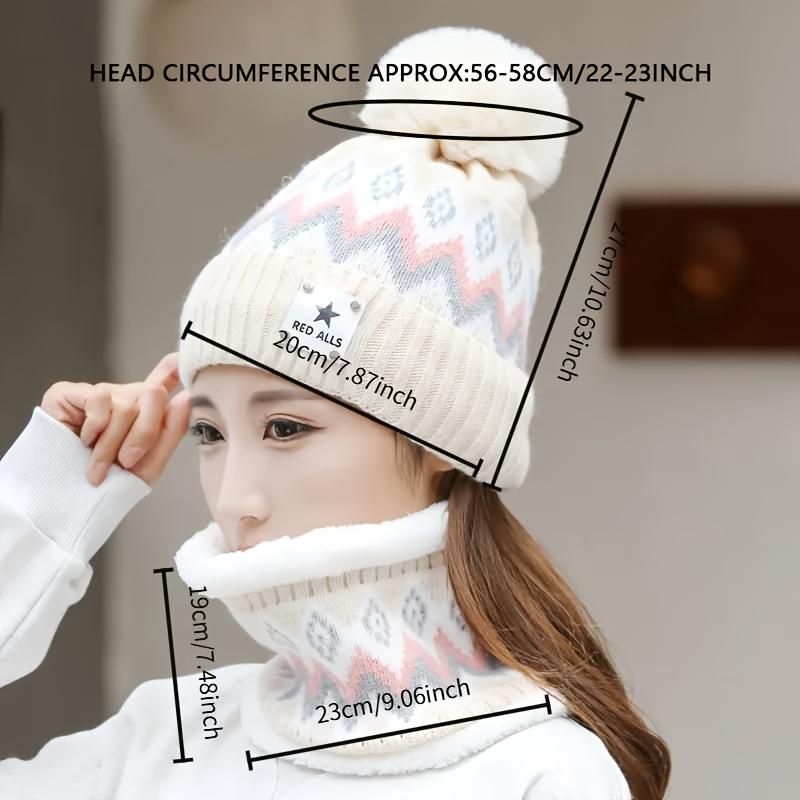 2pcs Winter Women'S Winter Hat and Scarf Set - Star Decoration Pink and White Striped Hat Soft Fleece, Elastic Stretch Fit, Comfortable Fleece Lining
