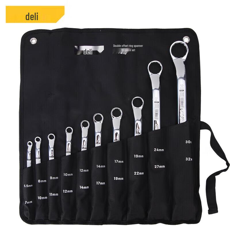 Deli 10-Piece Chrome Vanadium Steel Double Ring Spanner Set