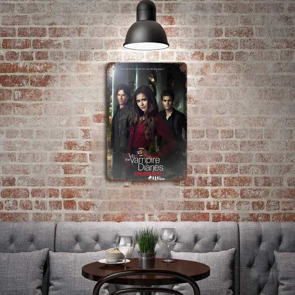 The Vampire Diaries Poster Decorativo in Metallo Segno di Latta Vintage Segno Metallico Placca Decorativa per Pub Bar Man Cave Club Decorazione Murale