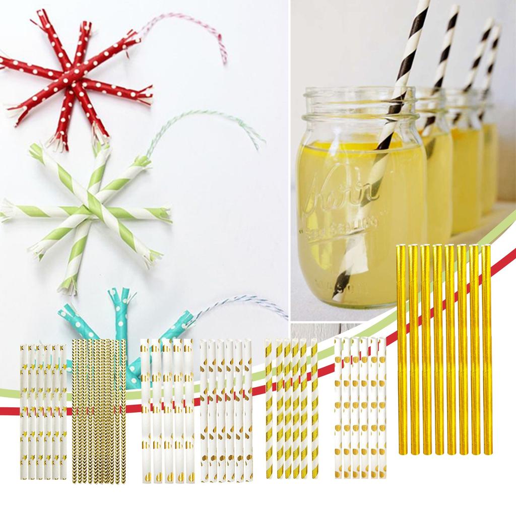 25-Pack Striped Paper Straws For Kids, Festive Party Decoration Supplies