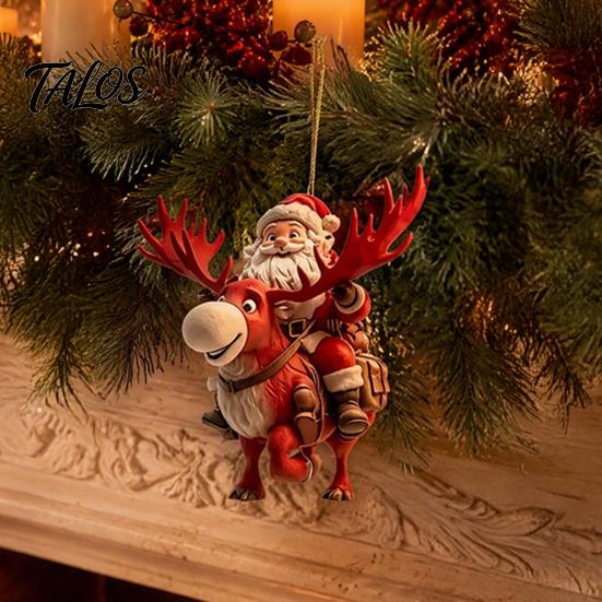 Wooden Santa Claus Decorations 8/16/24/32Pcs 2D Flat Christmas Ornaments, Riding Bicycle Hanging Rustic Tree Supplies Decor, Pendant for Home Holiday