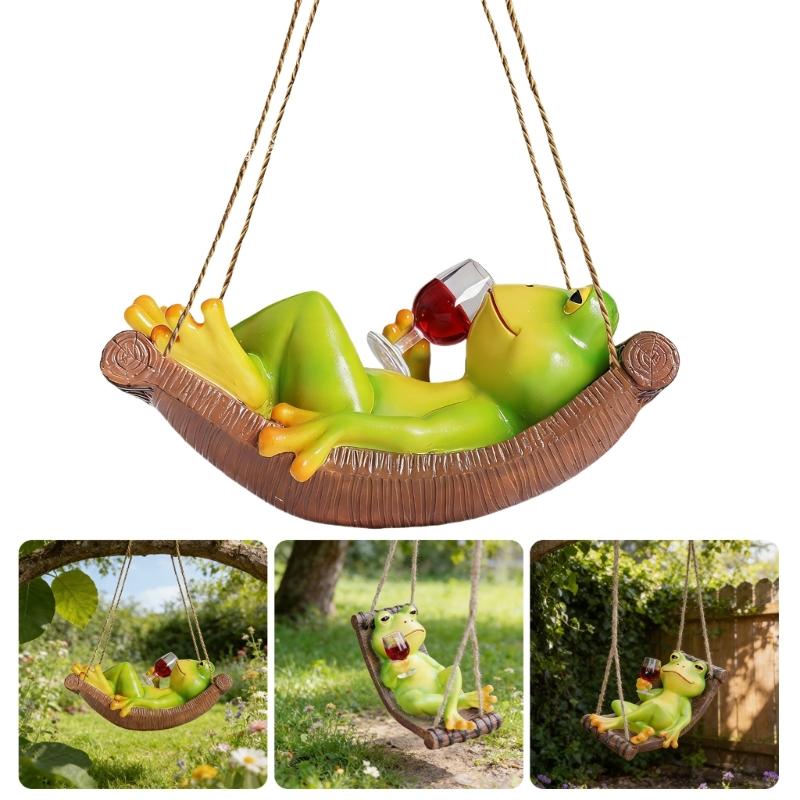 Resin Hanging Sleepings Frogs Figurines Swing Frogs Statue Garden Decors Landscape Decors Animal Figurines Sculptures
