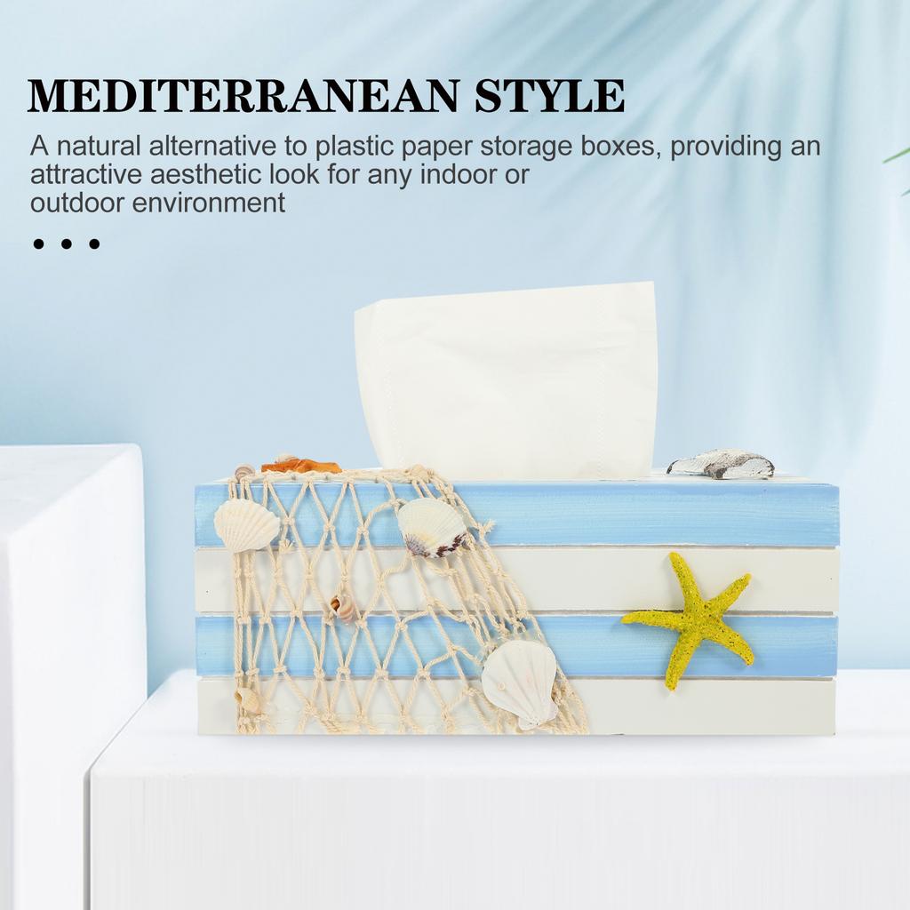 1pcs Wooden Tissue Box Holder Mediterranean Style Compact Napkin Storage Case For Living Room Bedroom Office Desktop Tissue