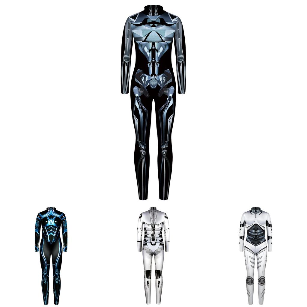 Stretchy Robot Armor Print Halloween Cosplay Jumpsuit Bodysuit Costume