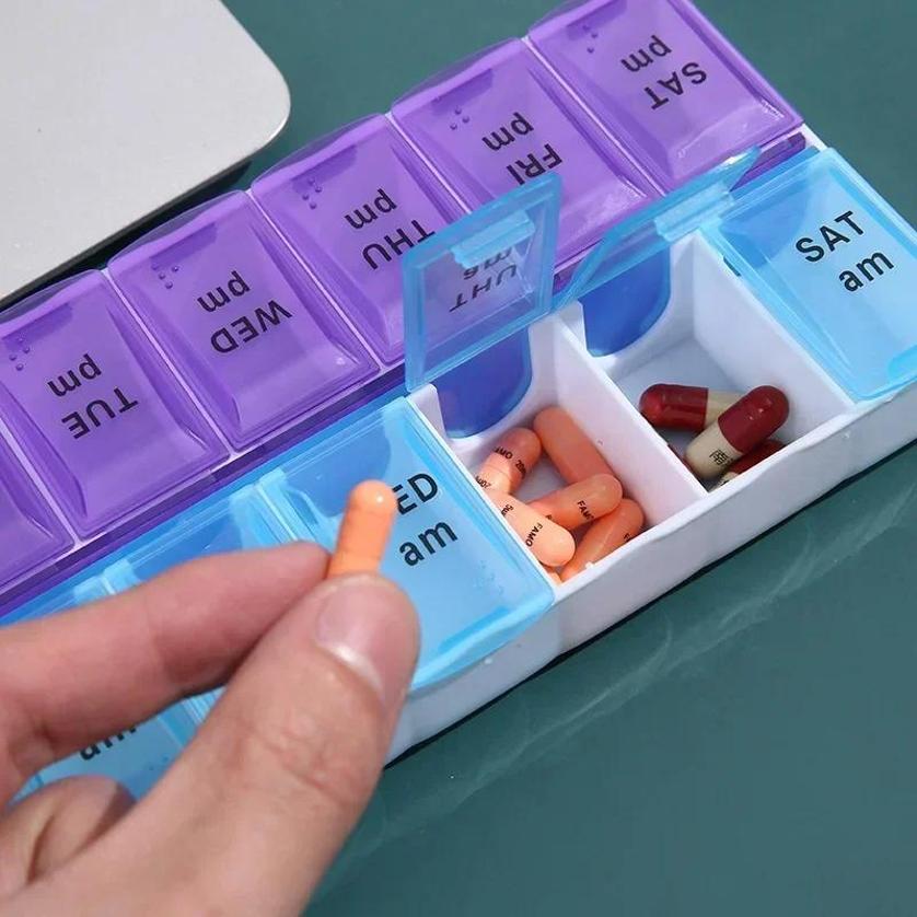 Medicine Packaging Box With 14 Small Compartments One Week Medicine Storage Box With Braille For Easy Carrying And Space Saving