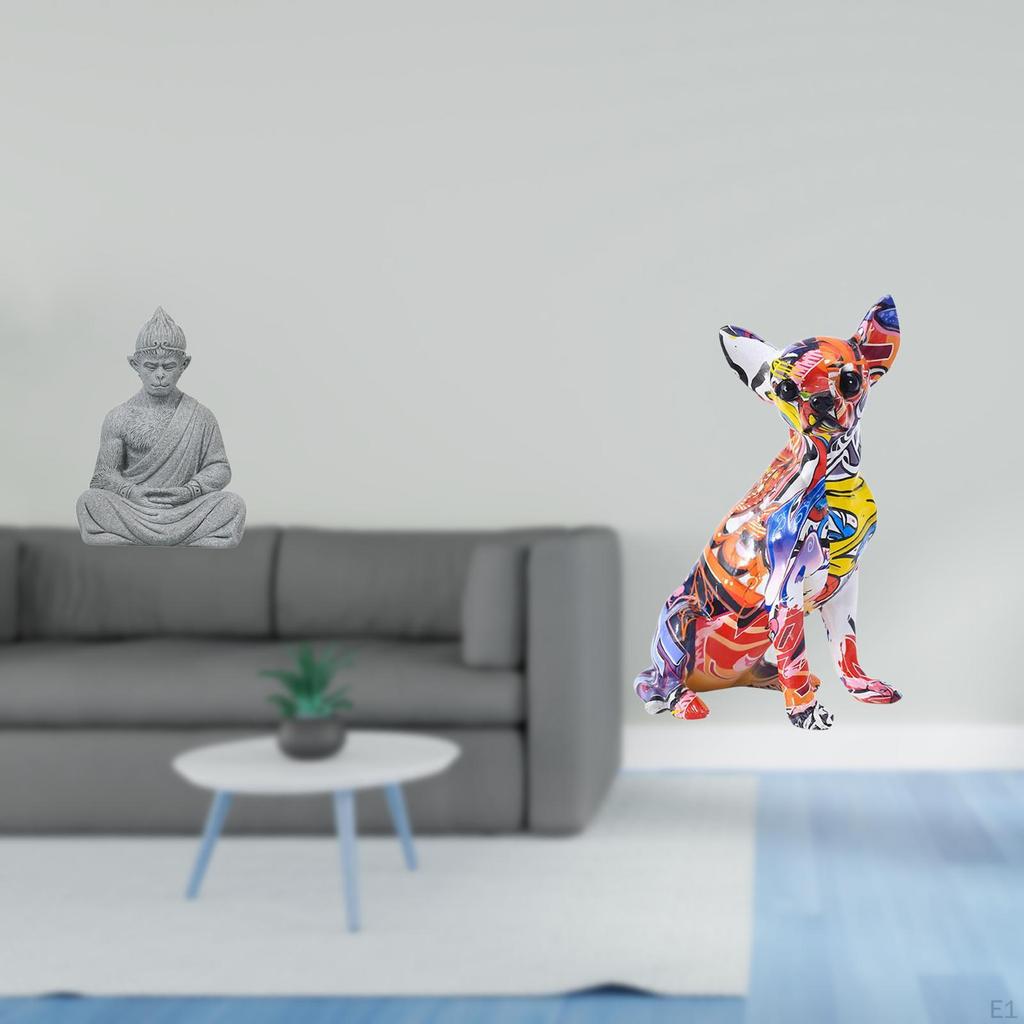 Monkey Buddha Sculpture And Colorful Dog Chihuahua Figurine Collectible Miniature Realistic Animal