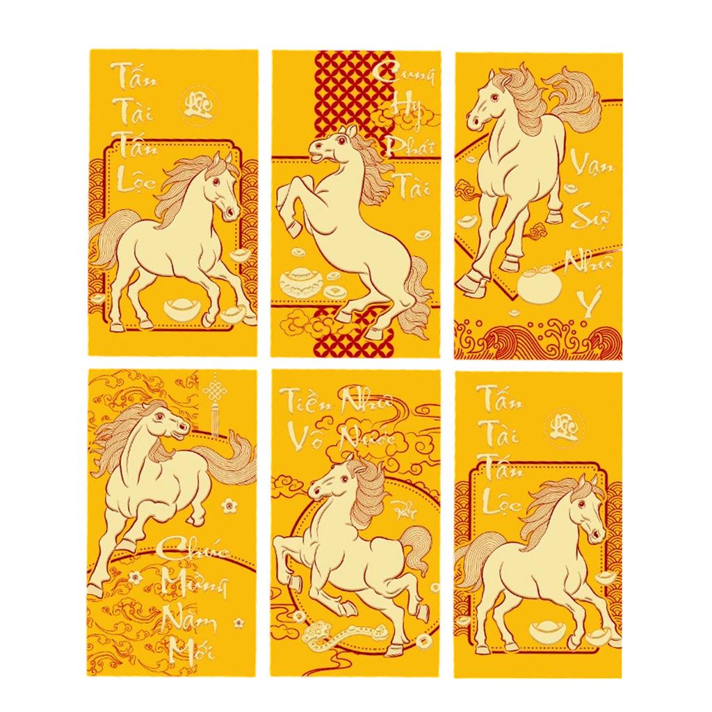 Pack of 6 Vietnamese Lunar New Year Red Envelopes With Festive Horse Design and Matte Finish for 2026 Celebrations