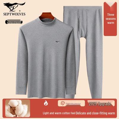 Men's 100% Cotton Half-High Collar Thermal Underwear Set