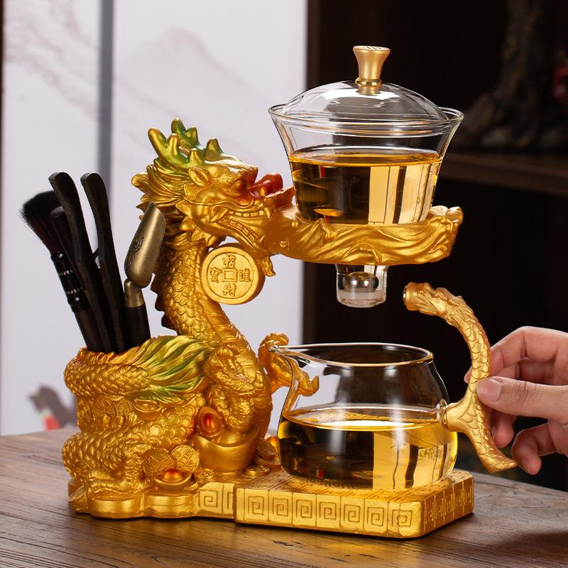 Glass Automatic Teaware Sets Golden Dragon Integrated Lazy Family Kung Fu High-end Light Luxury Tea Set