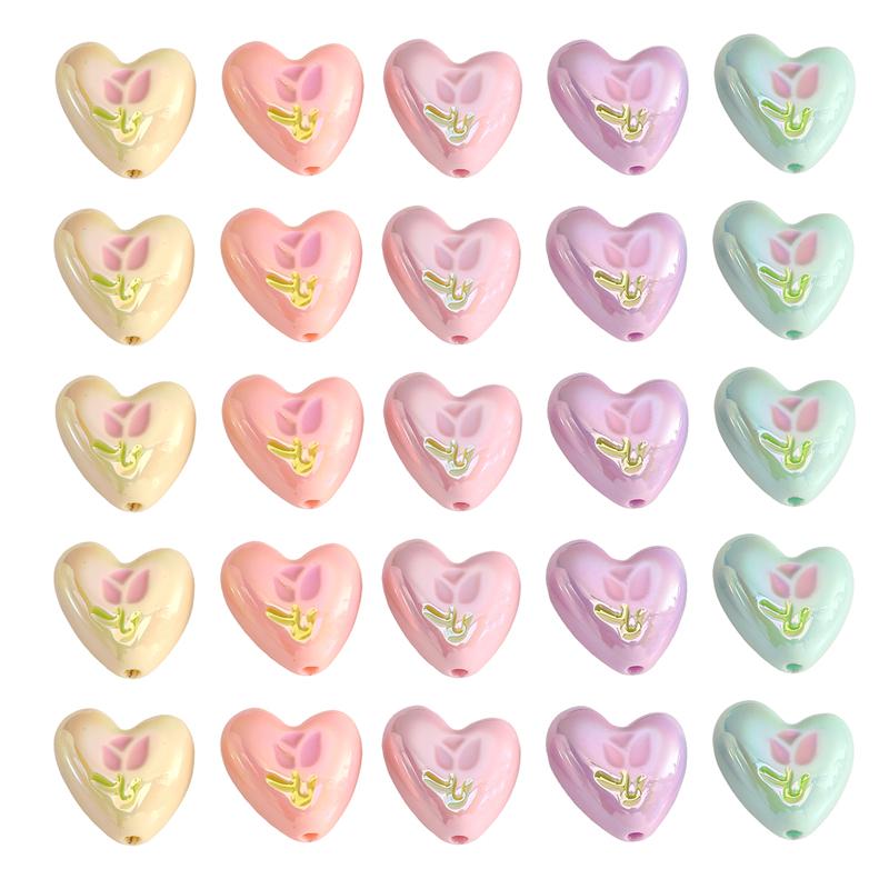 2pcs [20x19mm] Tulip Love Heart Beads Cream Peach Heart Acrylic Beads Mobile Phone Chain Backpack Ornaments DIY Accessories