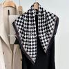 70x70cm Lightweight Square Scarf Women Vintage Black Floral Print Silk-Feel Neck Wrap UV Protection Stylish Accessory
