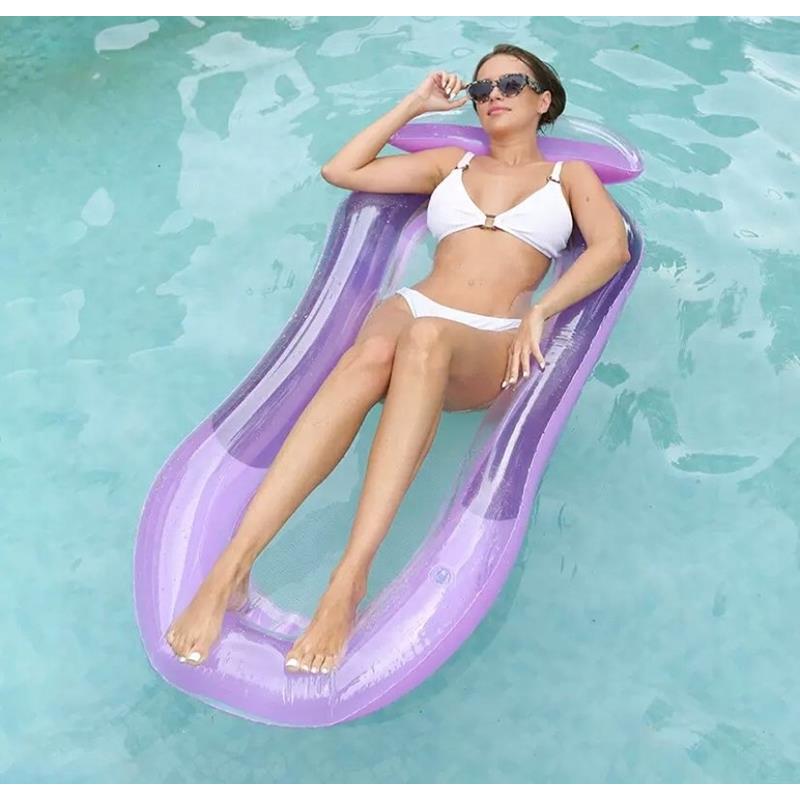 Inflatable Mattress for Swimming, Deckchair, Armchair with Backrest for Water, Mesh, 160x70 Cm, Purple