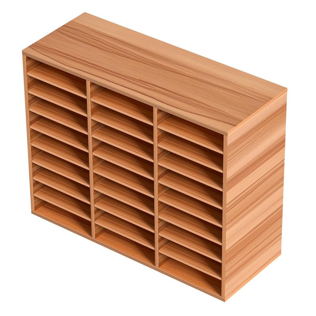 Wood Literature Organizer File Sorter Paper Storage Holder 27 Slots White