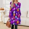 Damen Langarmkleid Herbst Freizeit T-Shirt Lockere Passform Plissiertes Vorderteil Kleider mit Taschen