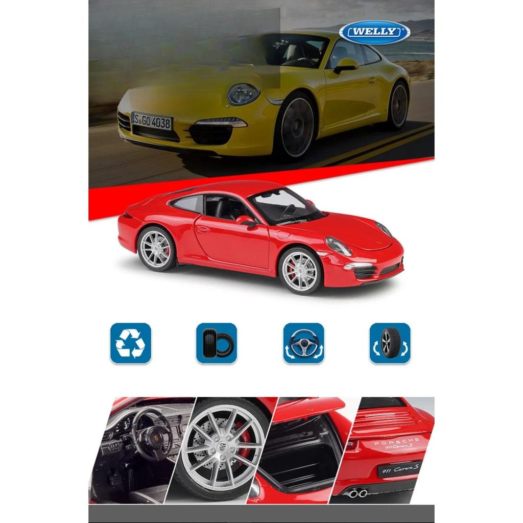 WELLY 1/24 Porsche 911 Carrera S 991 Coupe Alloy Sports Car Model Diecasts Metal Racing Car Vehicles Model Simulation Kids Gifts
