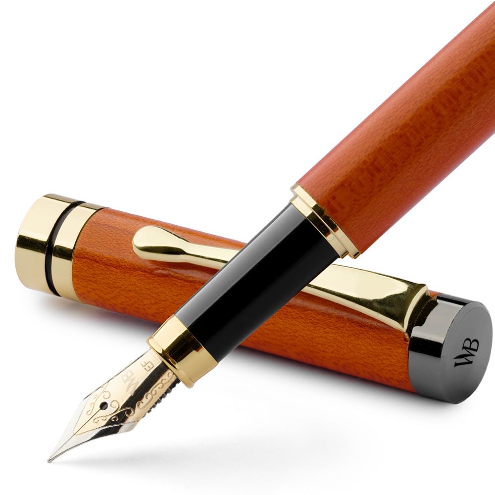 Wordsworth Black Fountain Pen Premium Bamboo Wood Extra Fine Gift Includes 6 Ink Cartridges and Ink Refill Converter Smooth Writing Experience & Set,