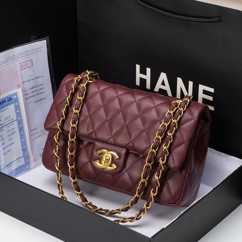 Classic diamond versatile leather messenger bag bag, high-end textured women's bag