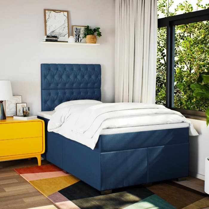 Exclusive House - Slatted Bed Base with Blue Mattress 120x190 Cm Fabric