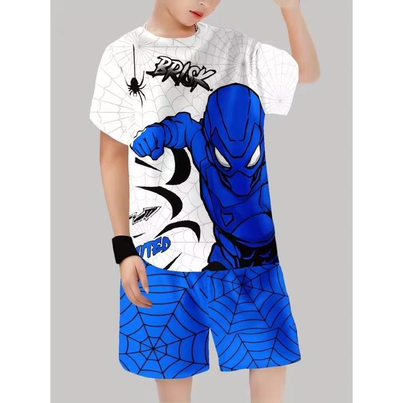 Summer New Comfort Boys Casual Horror Skull 3D Printed Comfort Multi-functional Short-sleeved T-shirt and Shorts Set