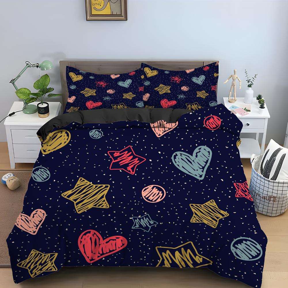Love Heart Pattern King Queen Duvet Cover Women Heart-shaped Print Bedding Set Red Black Quilt Cover Polyester Comforter Cover