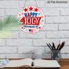 2D Flat, 1pc Round Aluminum "Happy 4th of July Independence Day" Sign, Patriotic Stars & Fireworks Metal Plaque, Red White Blue USA Flag Design