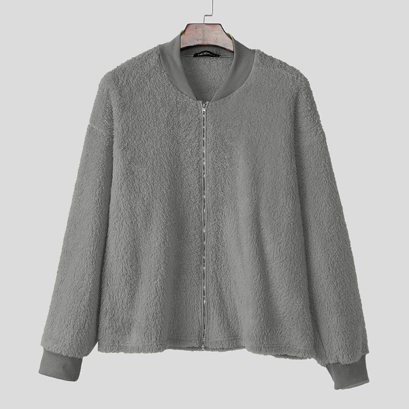 

INCERUN Осень-зима Мужские теплые флисовые толстовки с длинным рукавом на молнии 4XL серый