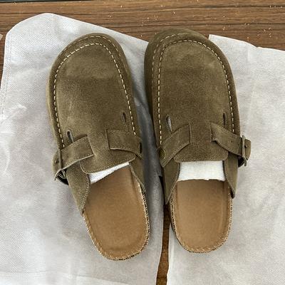 Fashion 2024 Women's Closed Toe Slippers Cow Suede Leather Clogs Sandals For Women Retro Hand Made Garden Mule Clog Slides Mule Clogs
