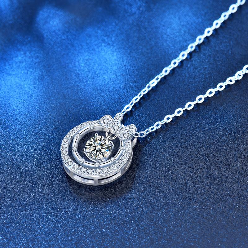 Lindon S925 Sterling Silver Moissanite Luxury Personality Pendant Necklace Women's Classic Tide Sugar Full of Wild Clavicle Chain